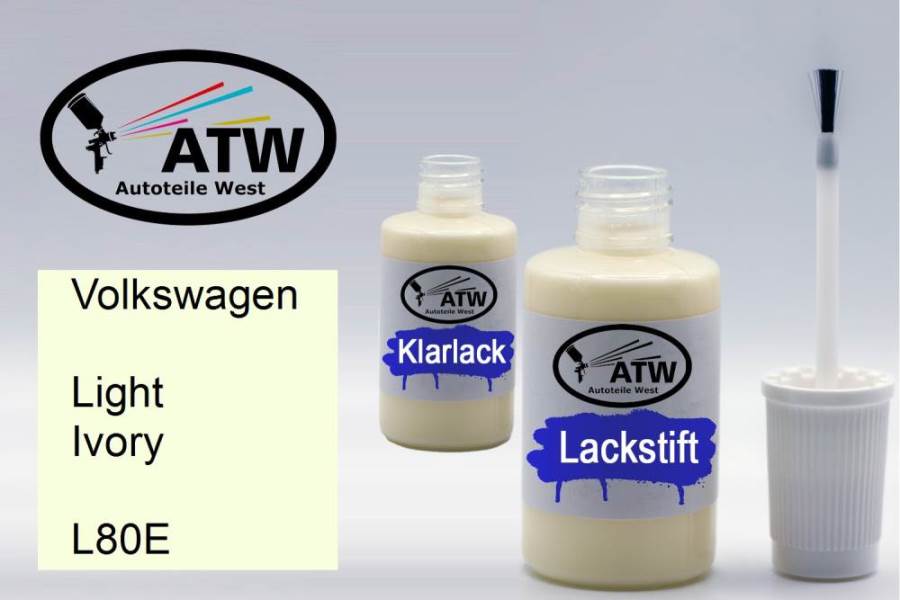 Volkswagen, Light Ivory, L80E: 20ml Lackstift + 20ml Klarlack - Set, von ATW Autoteile West.